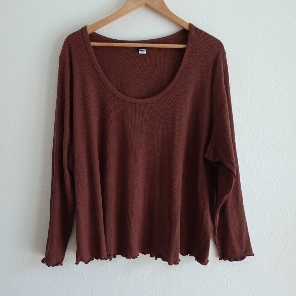 Old Navy Top Women's Size 4X Brown Long Sleeve Ribbed Fabric NEW